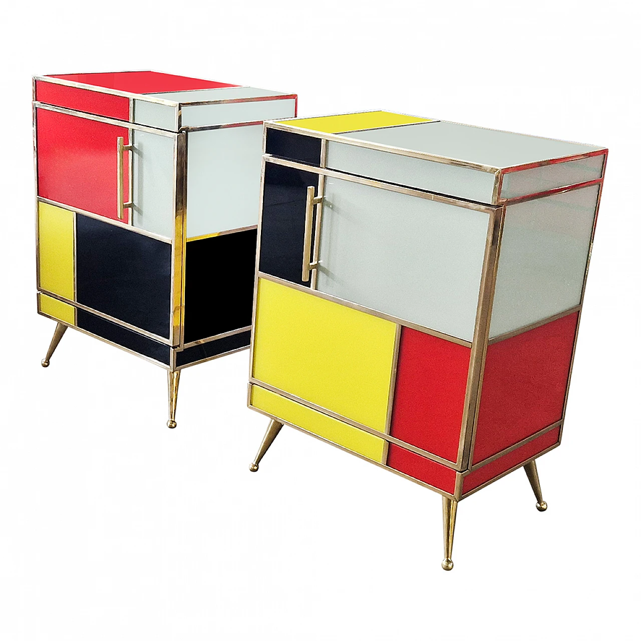 Pair of wooden and glass bedside tables in four colours, 1980s 11