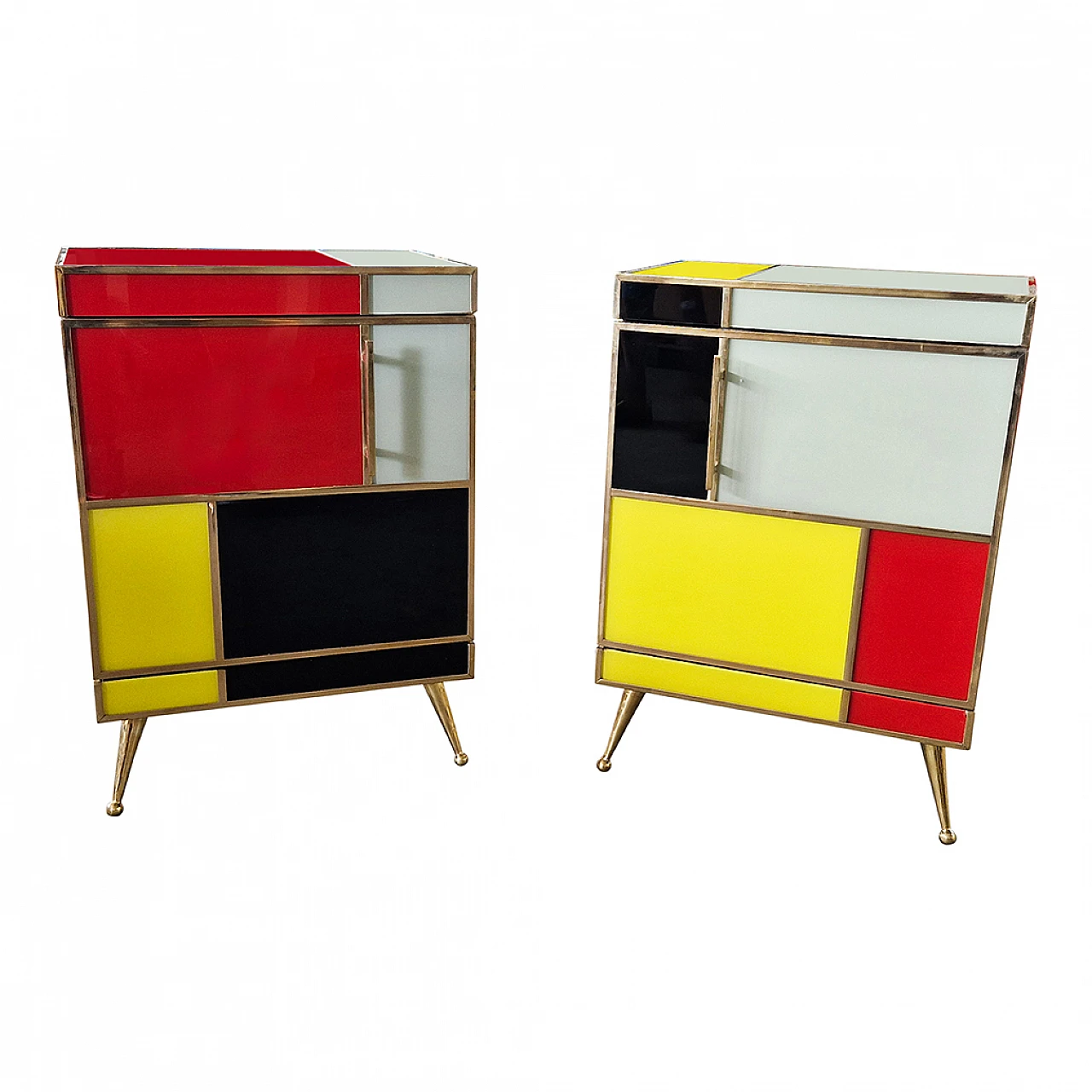 Pair of wooden and glass bedside tables in four colours, 1980s 12