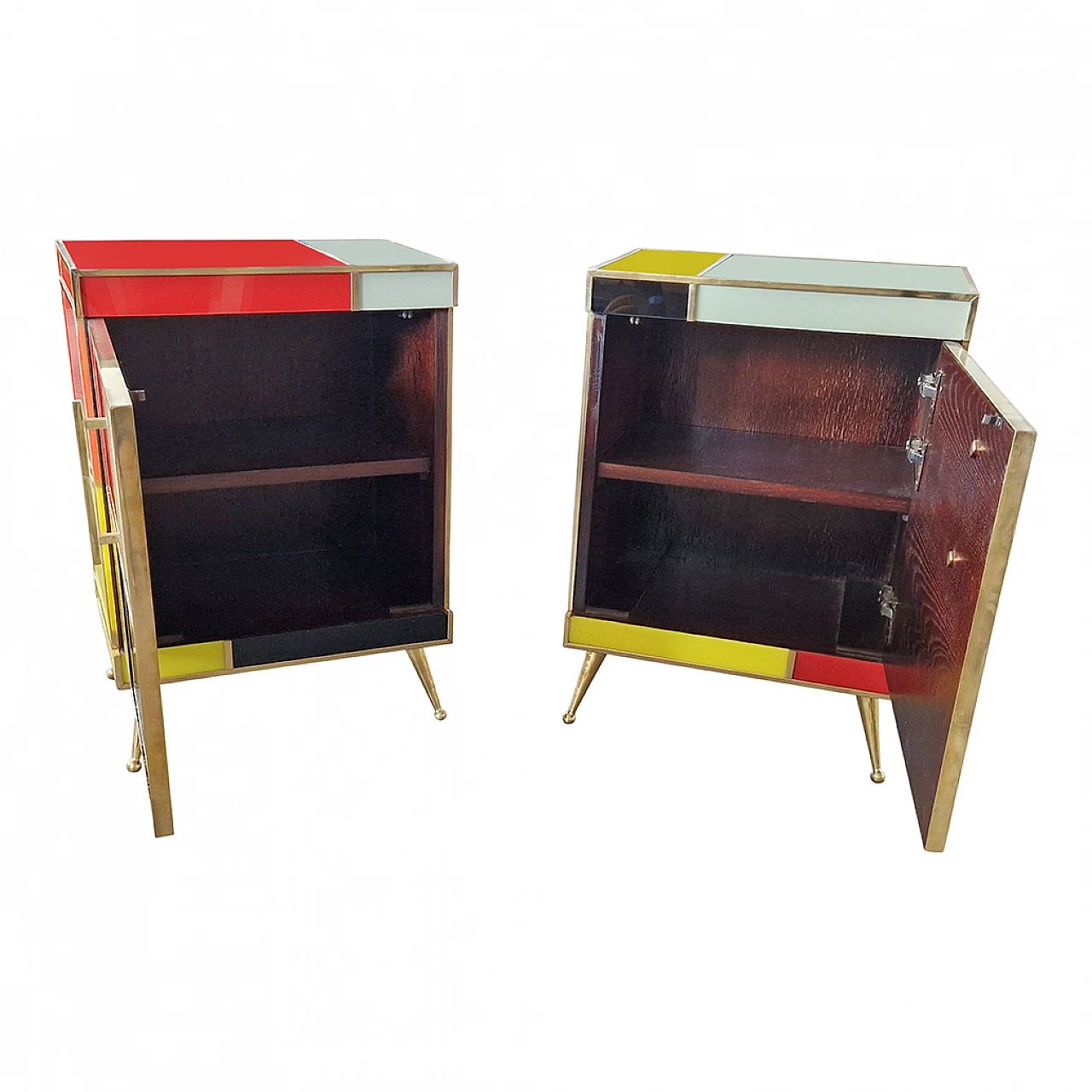 Pair of wooden and glass bedside tables in four colours, 1980s 13