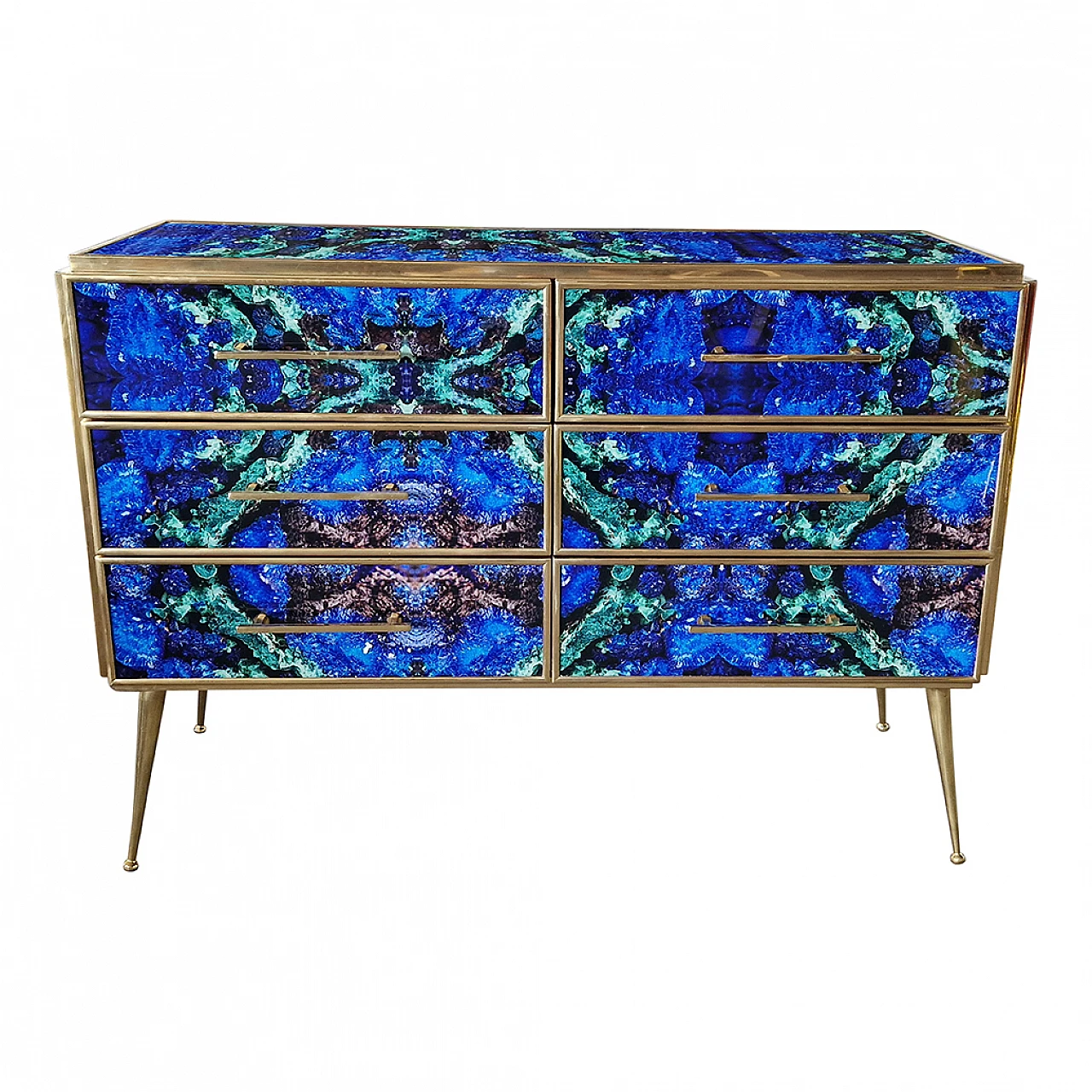 Wooden six-drawer dresser covered with lapis lazuli glass, 1980s 3