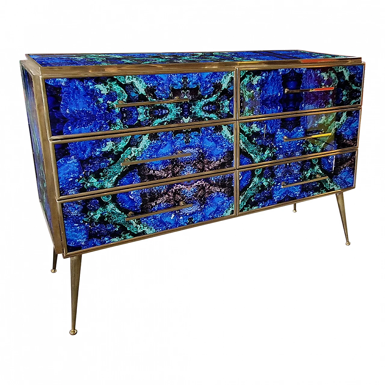 Wooden six-drawer dresser covered with lapis lazuli glass, 1980s 5