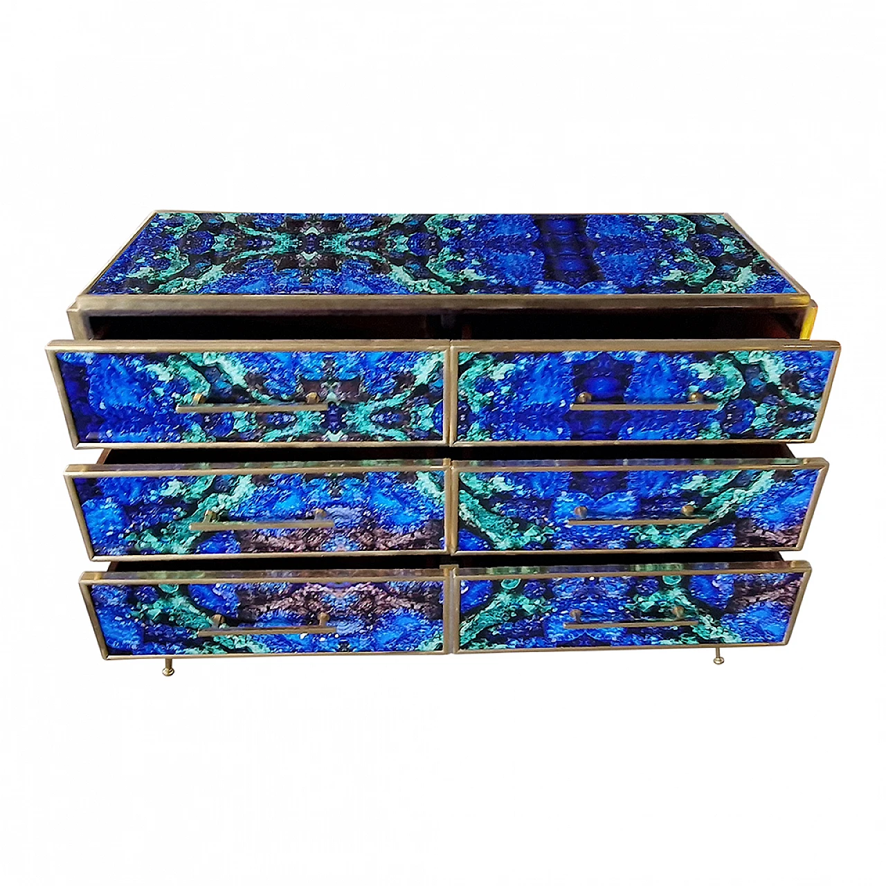 Wooden six-drawer dresser covered with lapis lazuli glass, 1980s 9