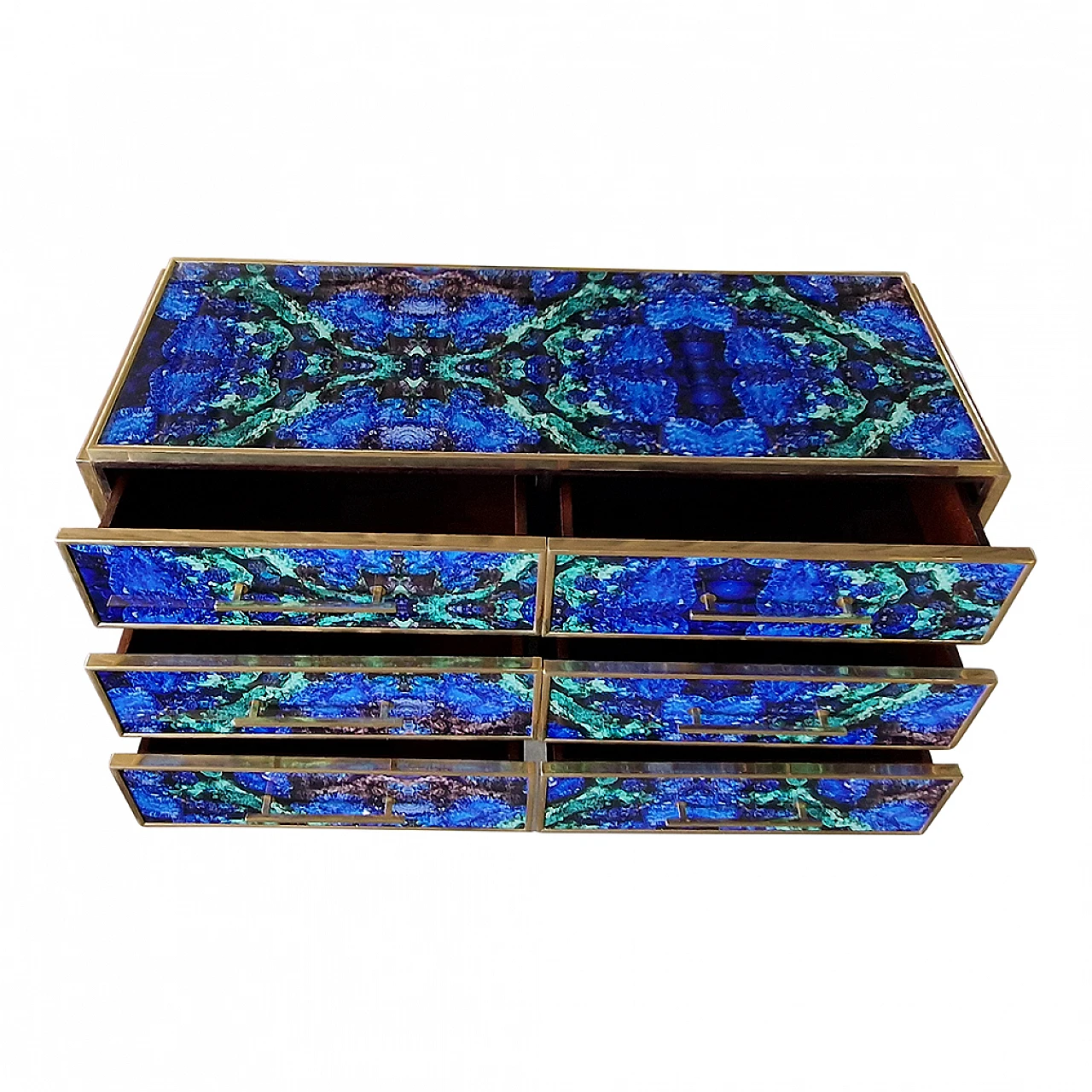 Wooden six-drawer dresser covered with lapis lazuli glass, 1980s 10