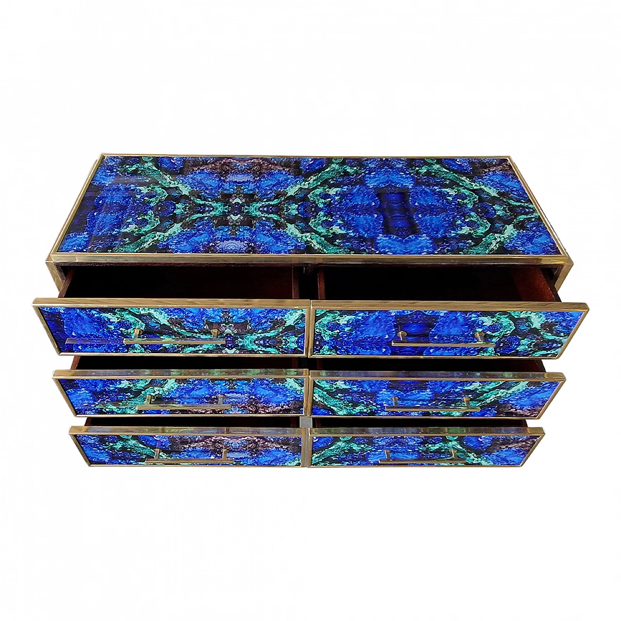 Wooden six-drawer dresser covered with lapis lazuli glass, 1980s 11