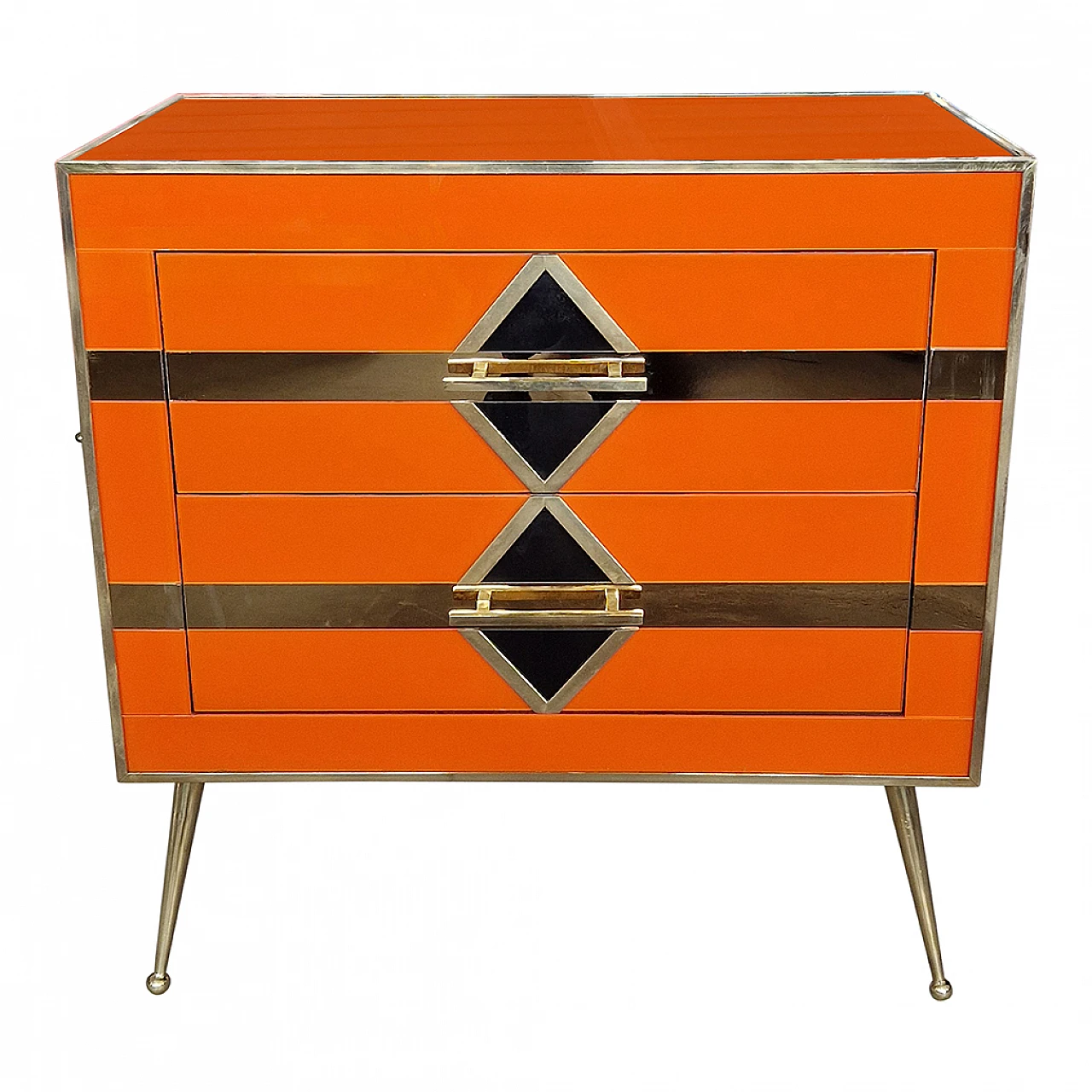 Orange glass and brass bedside table, 1980s 1