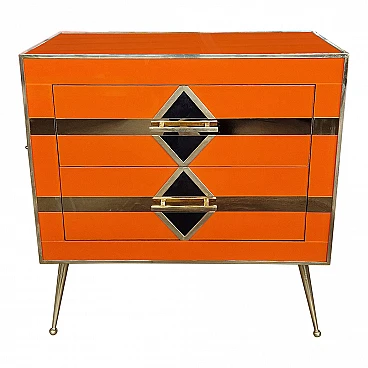 Orange glass and brass bedside table, 1980s