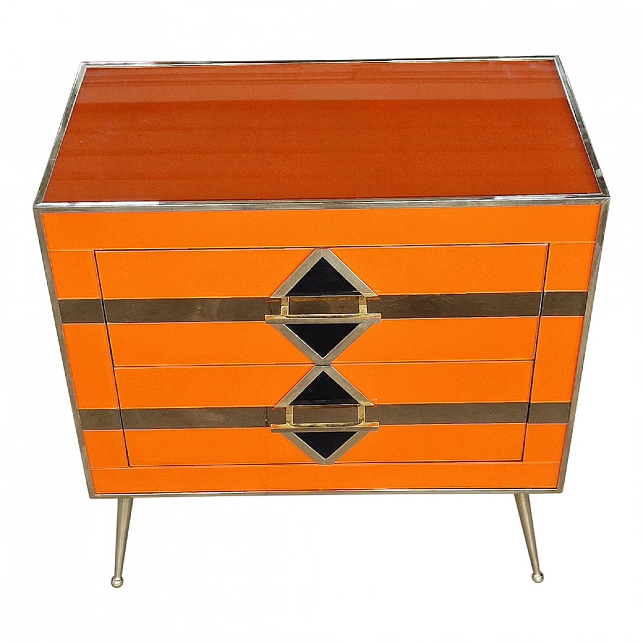 Orange glass and brass bedside table, 1980s 2