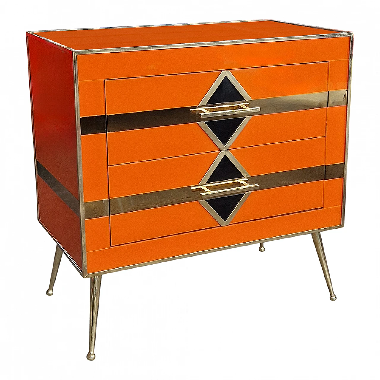 Orange glass and brass bedside table, 1980s 3