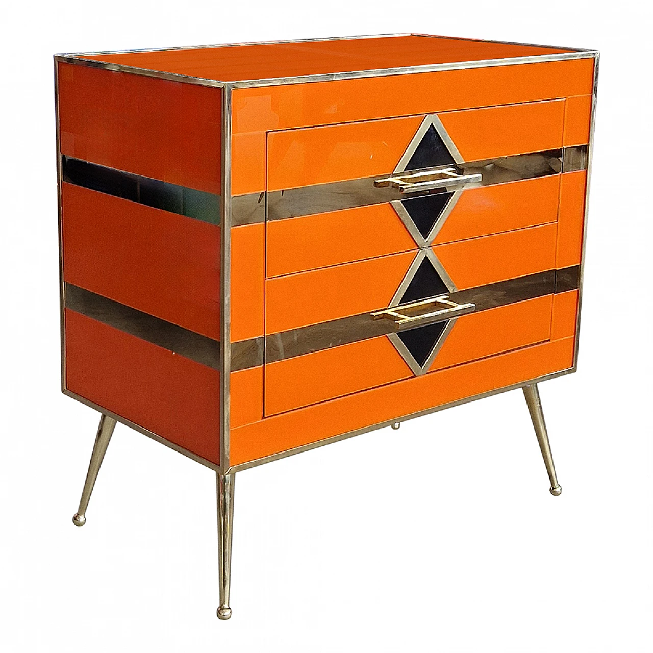 Orange glass and brass bedside table, 1980s 4