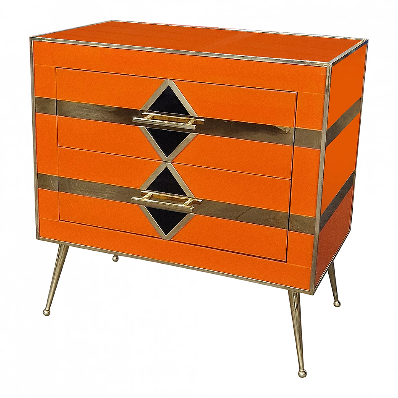 Orange glass and brass bedside table, 1980s 5