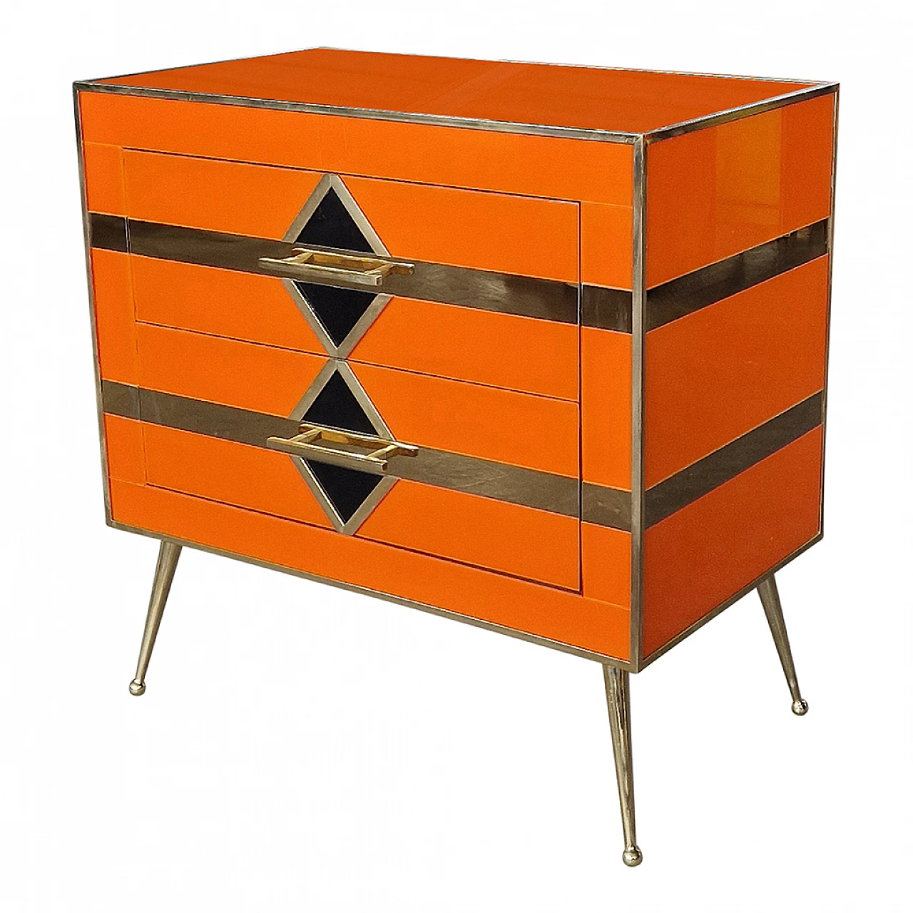 Orange glass and brass bedside table, 1980s 6