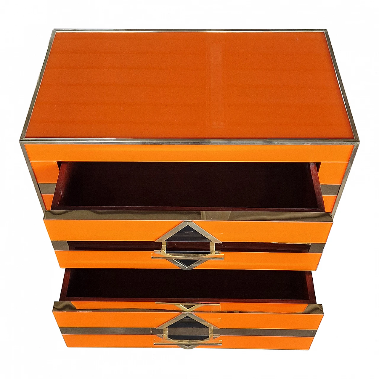 Orange glass and brass bedside table, 1980s 7