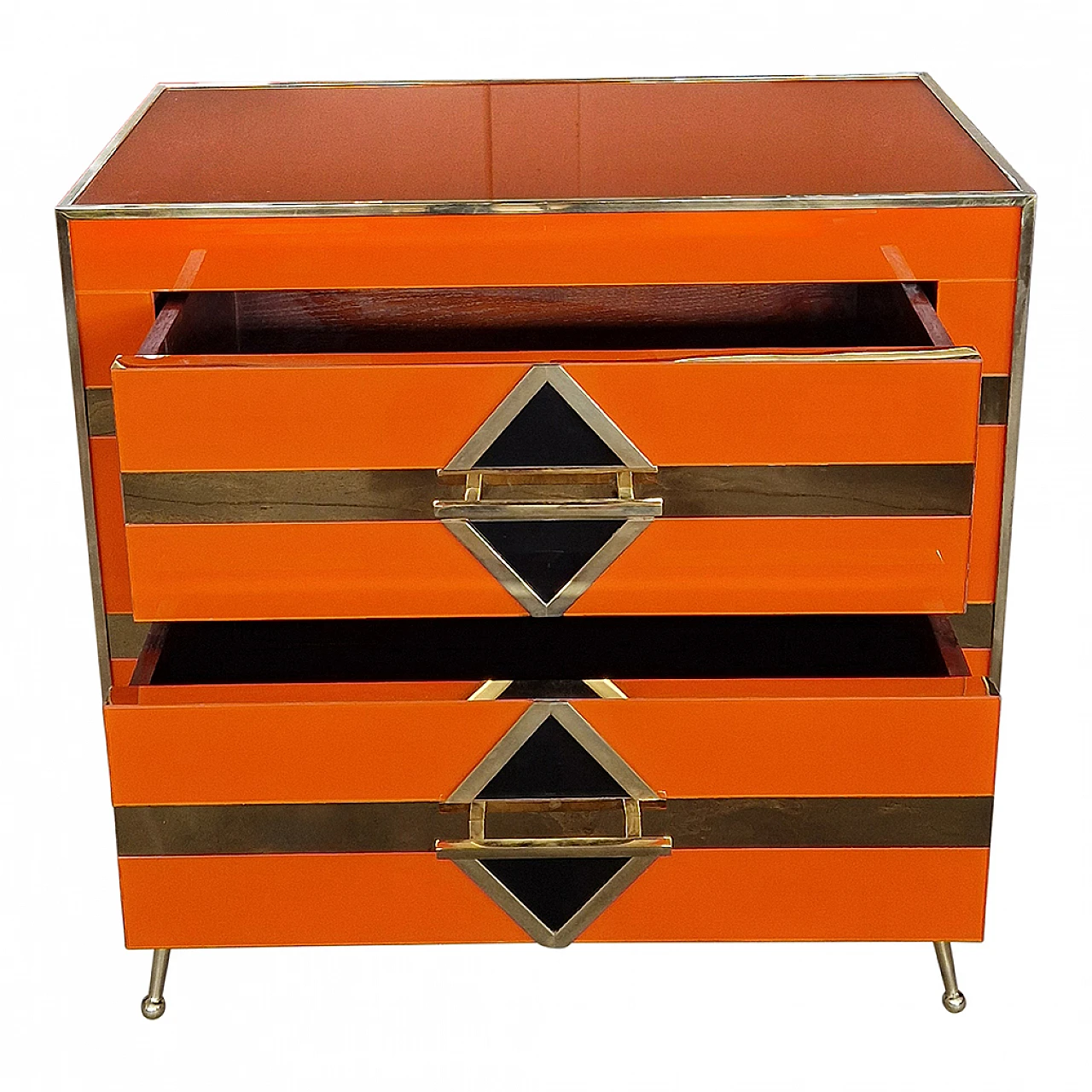 Orange glass and brass bedside table, 1980s 8