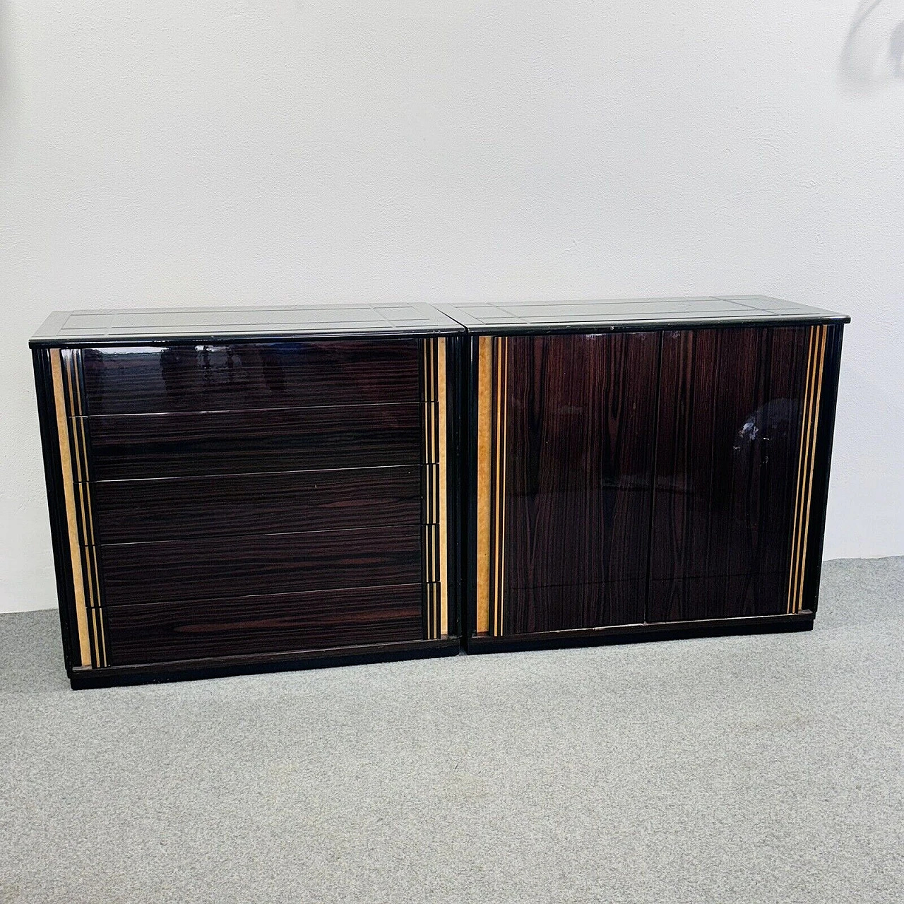 Sideboard in Macassar ebony, mother-of-pearl & black glass, 1970s 1