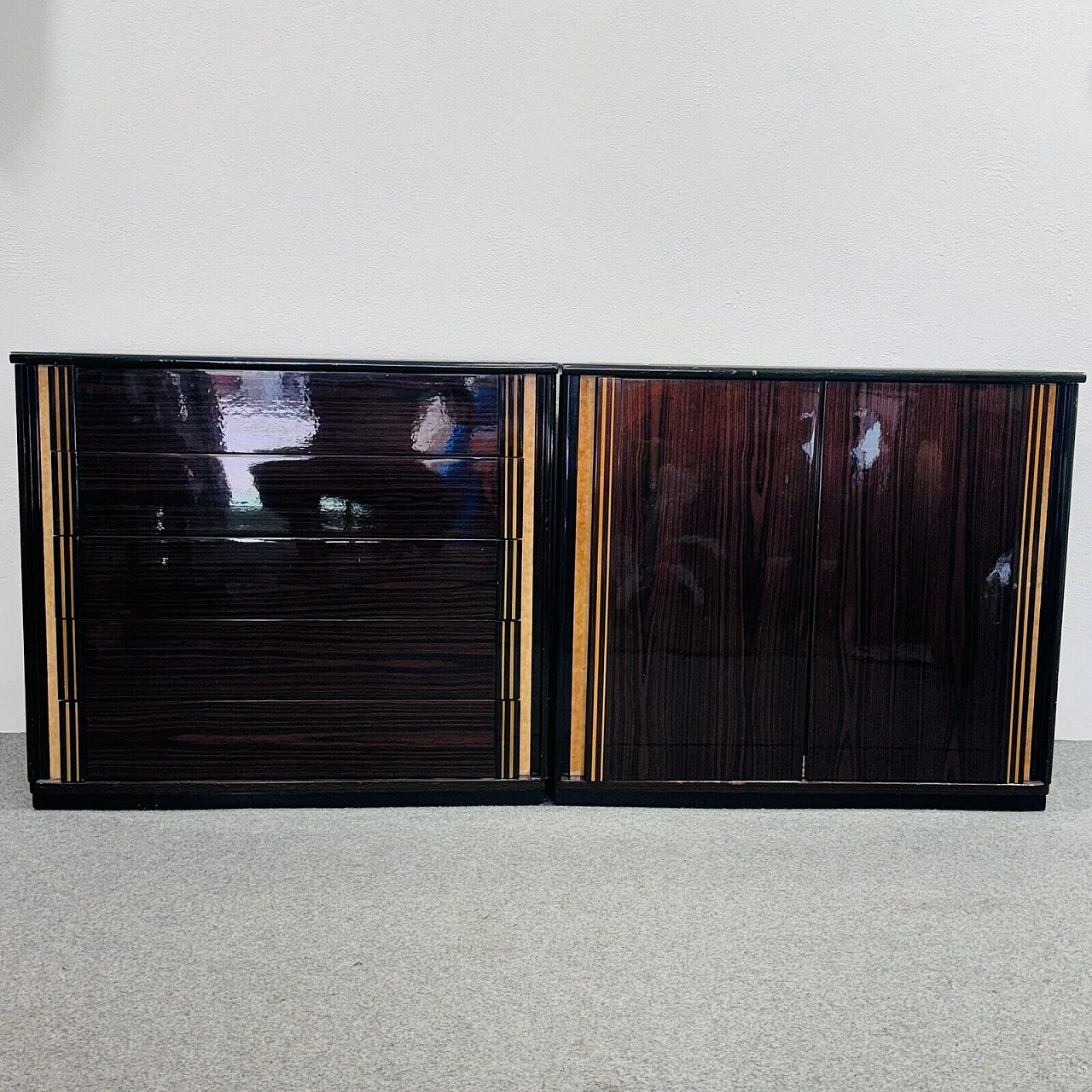 Sideboard in Macassar ebony, mother-of-pearl & black glass, 1970s 3