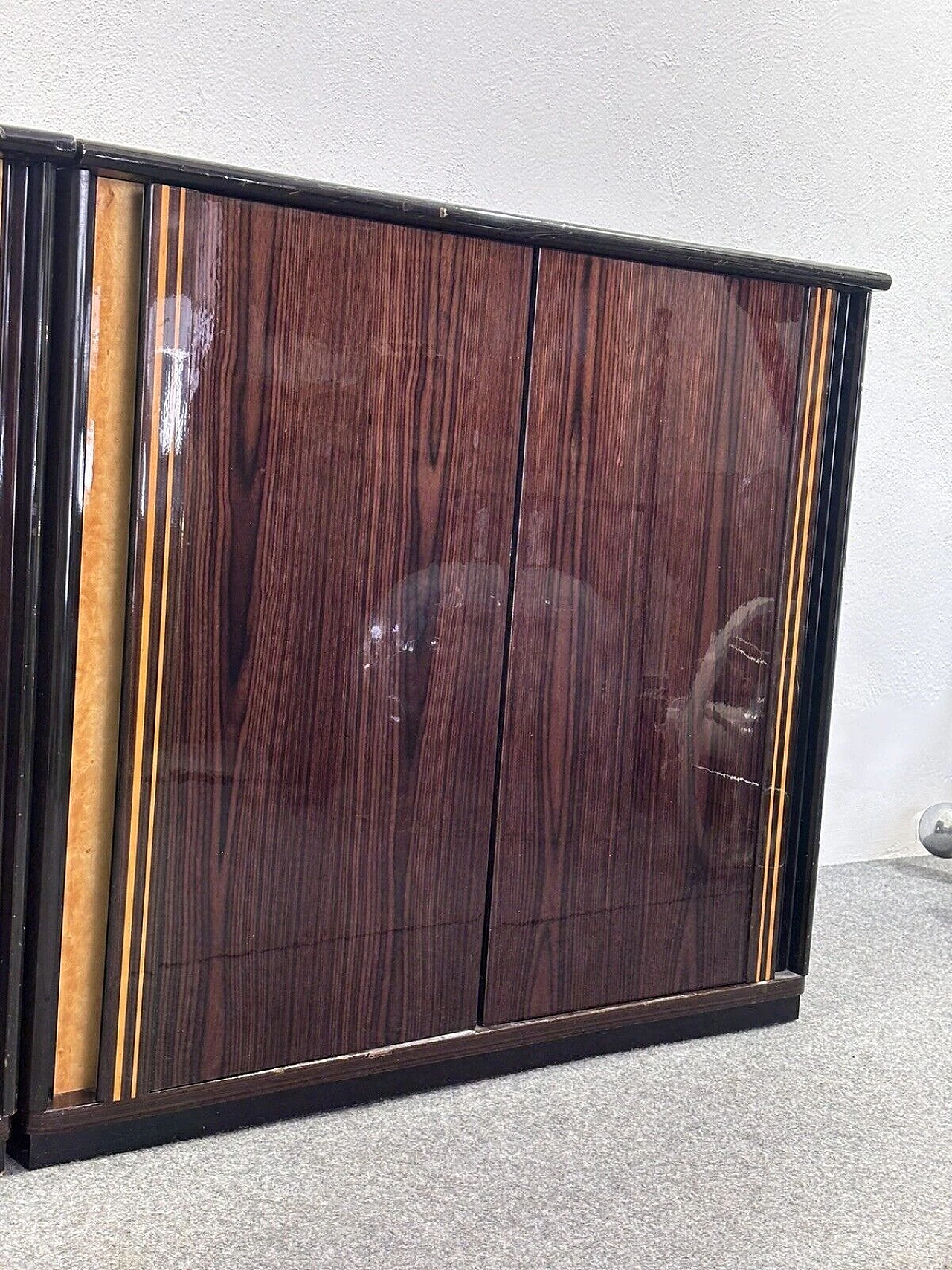 Sideboard in Macassar ebony, mother-of-pearl & black glass, 1970s 4