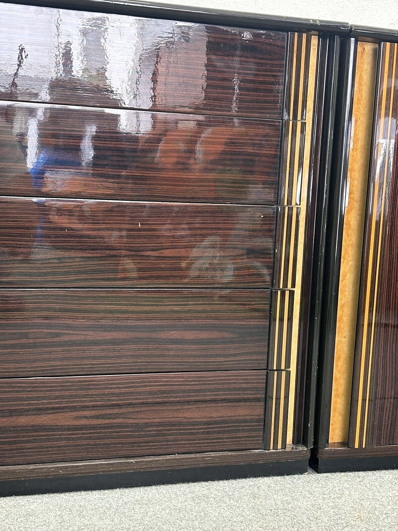 Sideboard in Macassar ebony, mother-of-pearl & black glass, 1970s 5