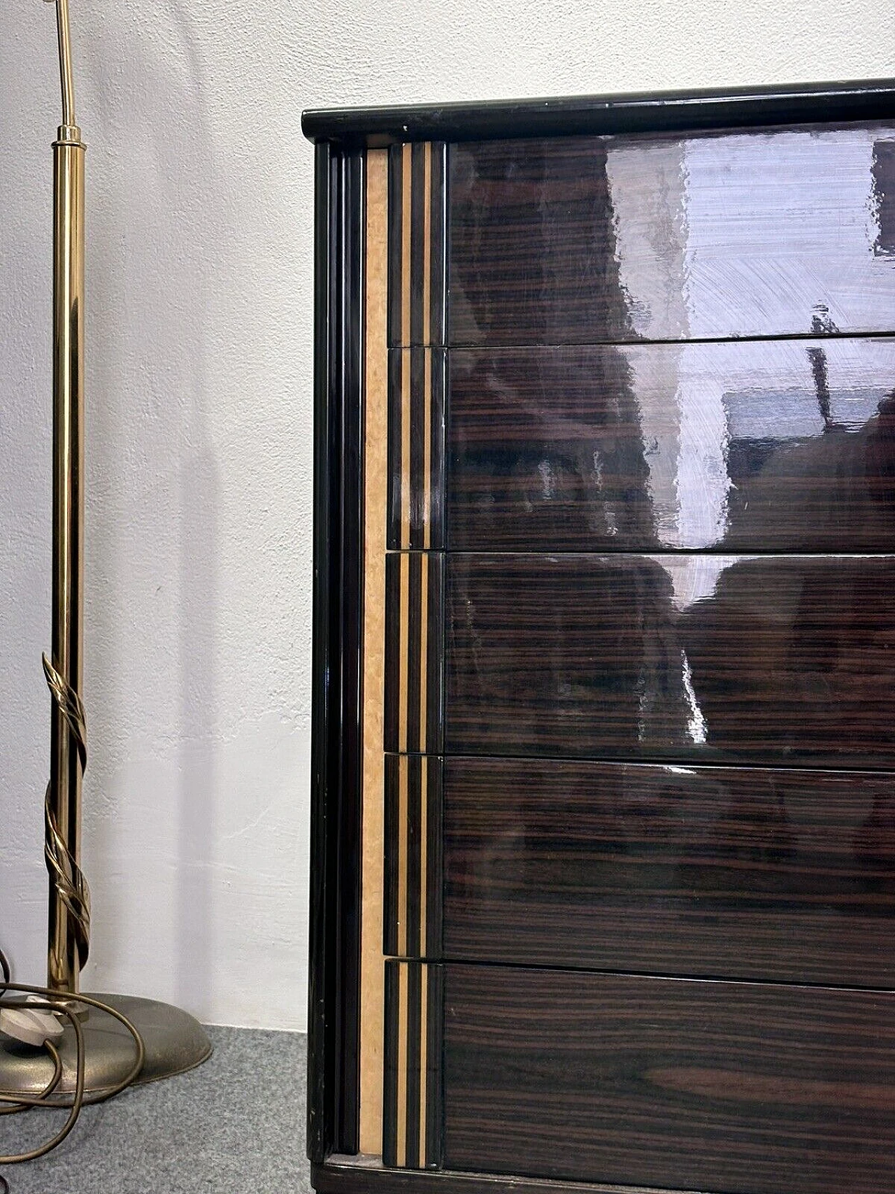 Sideboard in Macassar ebony, mother-of-pearl & black glass, 1970s 6