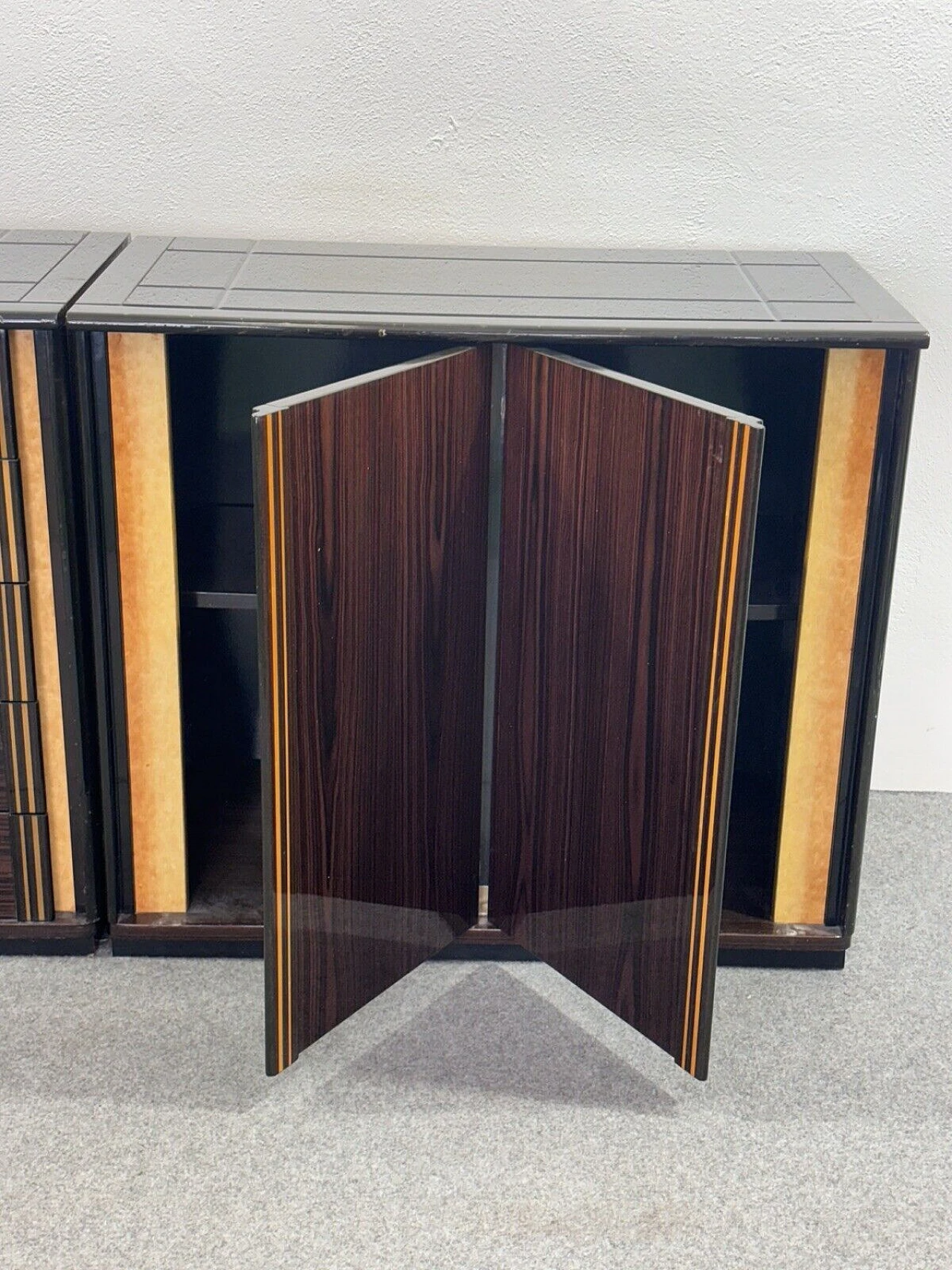 Sideboard in Macassar ebony, mother-of-pearl & black glass, 1970s 7