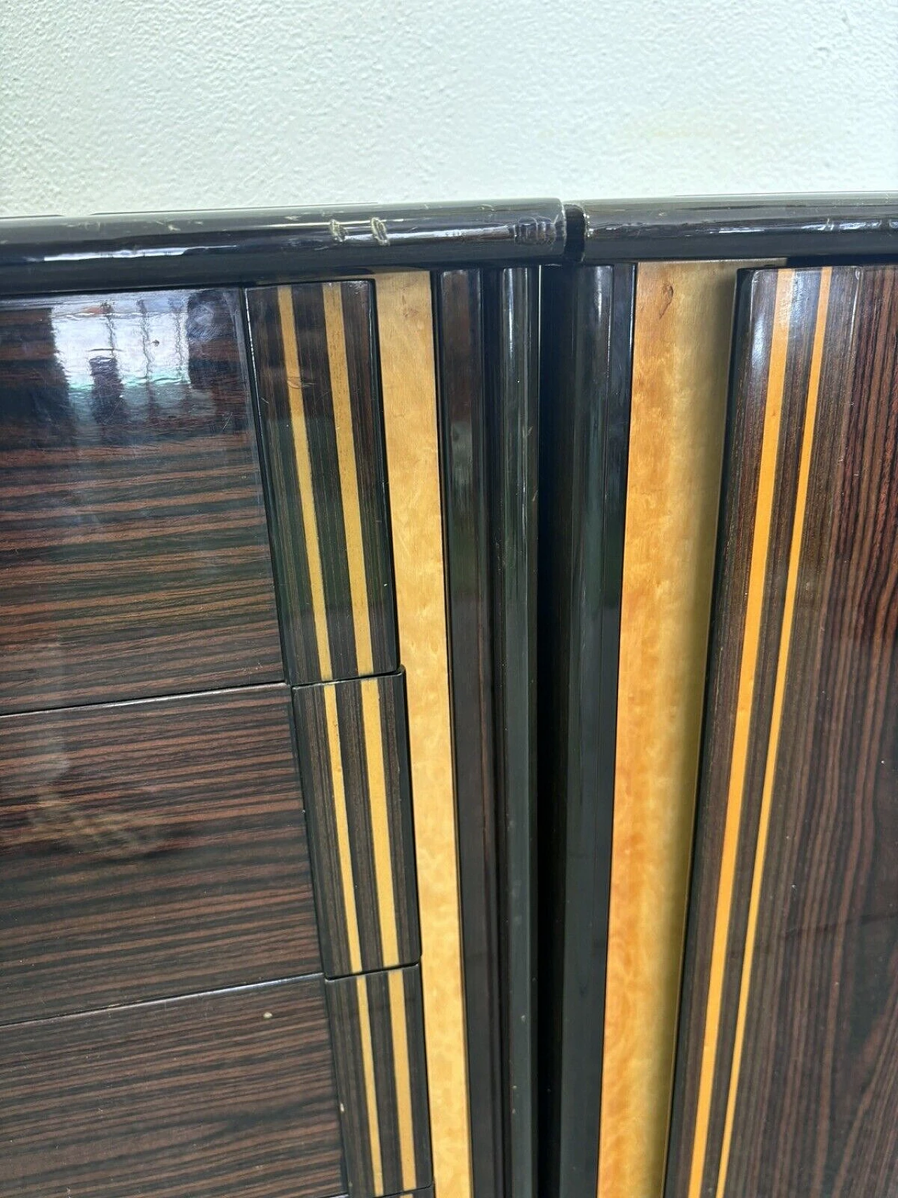 Sideboard in Macassar ebony, mother-of-pearl & black glass, 1970s 9