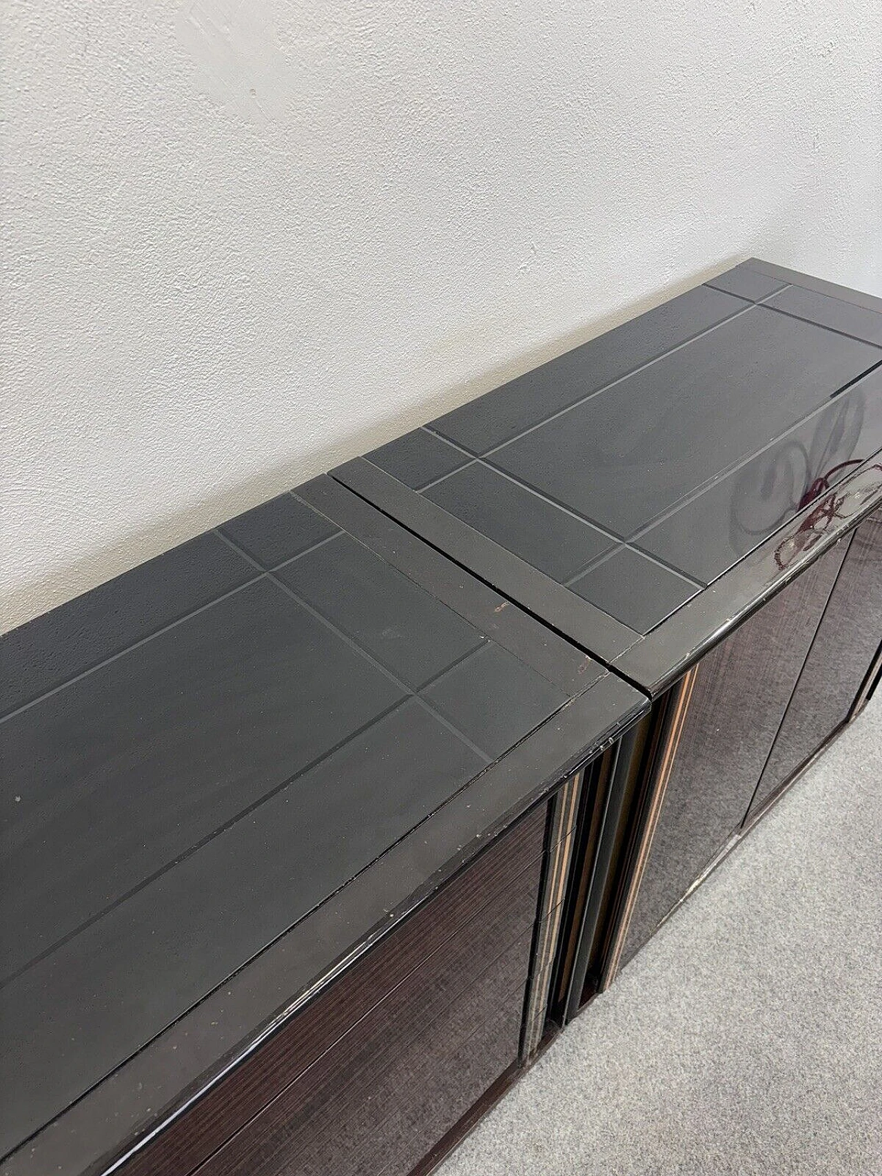 Sideboard in Macassar ebony, mother-of-pearl & black glass, 1970s 10