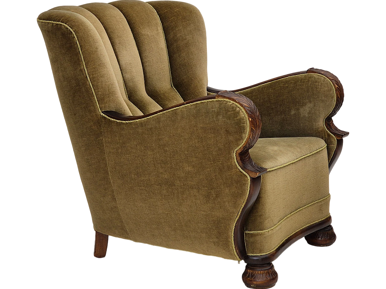 Danish green velvet and dark beech wood armchair, 1960s 18