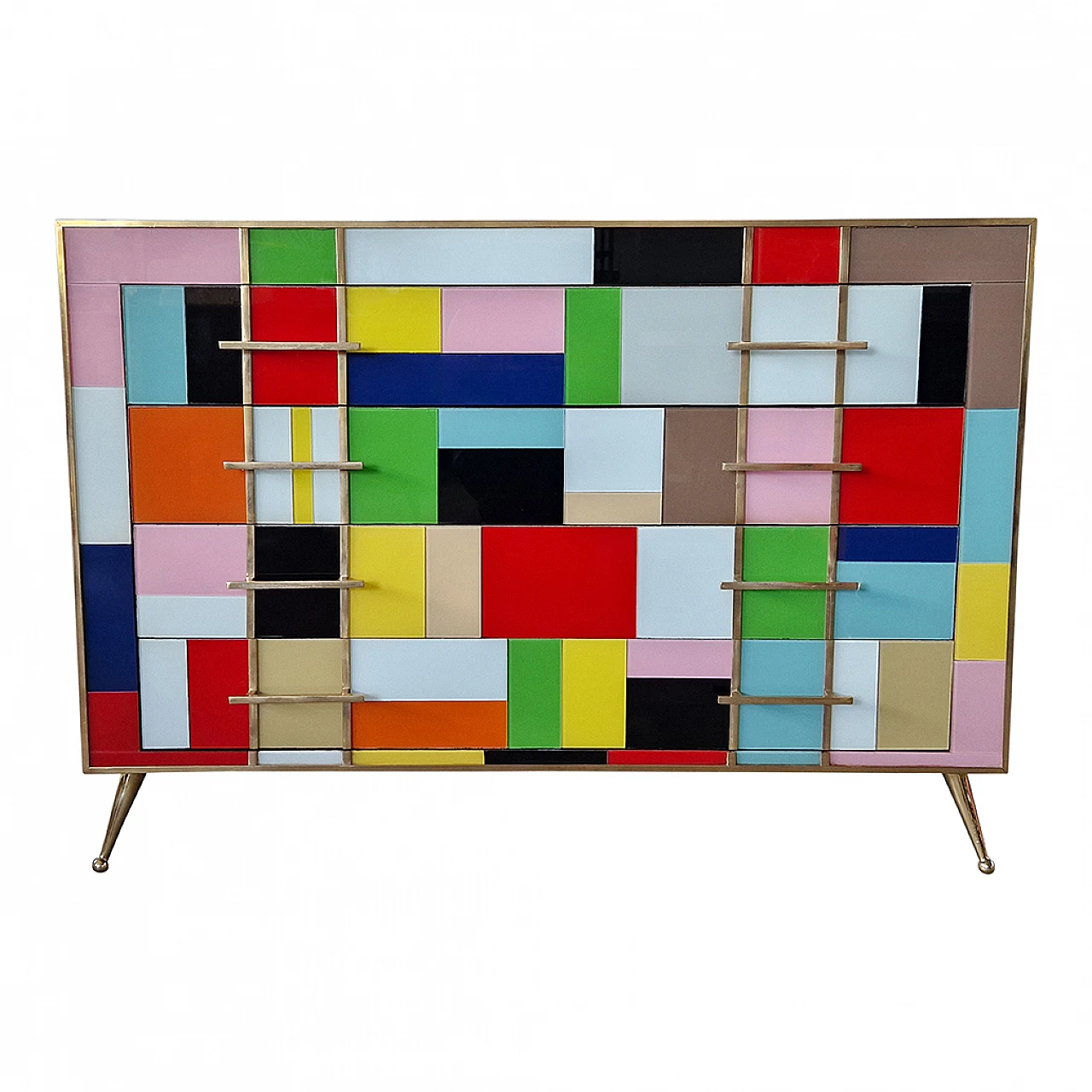 Four-drawer multi-coloured glass dresser, 1980s 1