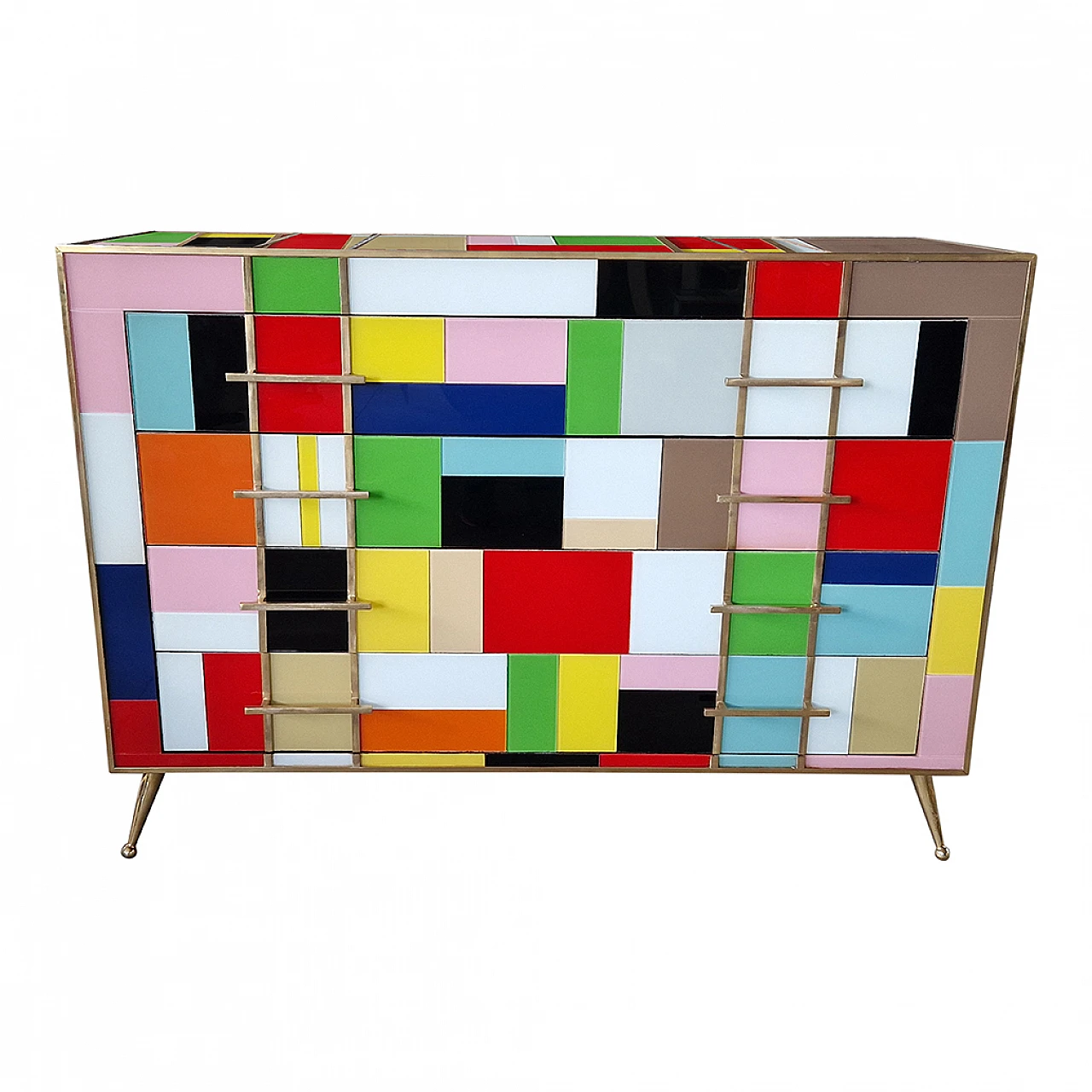 Four-drawer multi-coloured glass dresser, 1980s 2