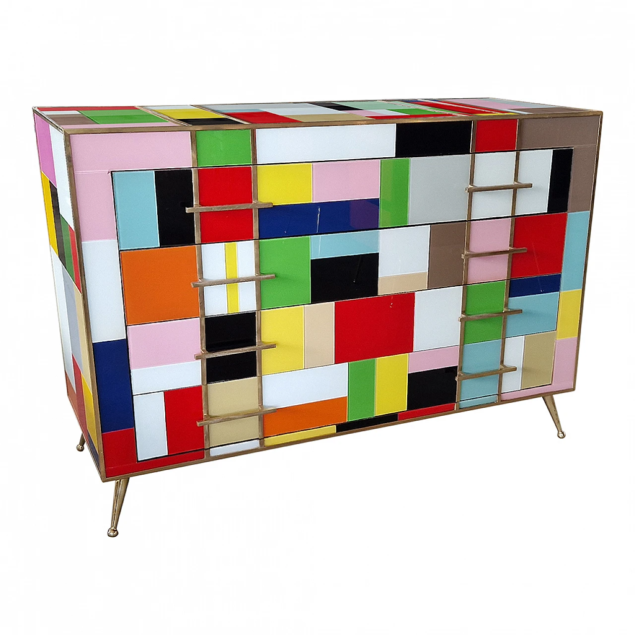 Four-drawer multi-coloured glass dresser, 1980s 4