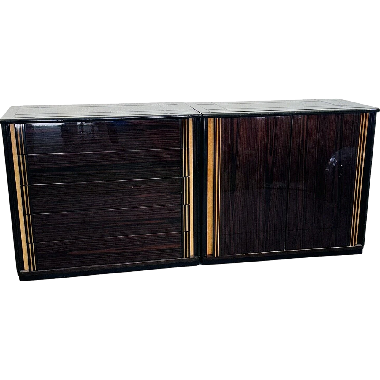 Sideboard in Macassar ebony, mother-of-pearl & black glass, 1970s 23