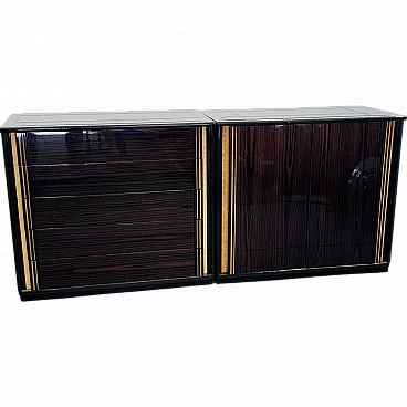 Sideboard in Macassar ebony, mother-of-pearl & black glass, 1970s