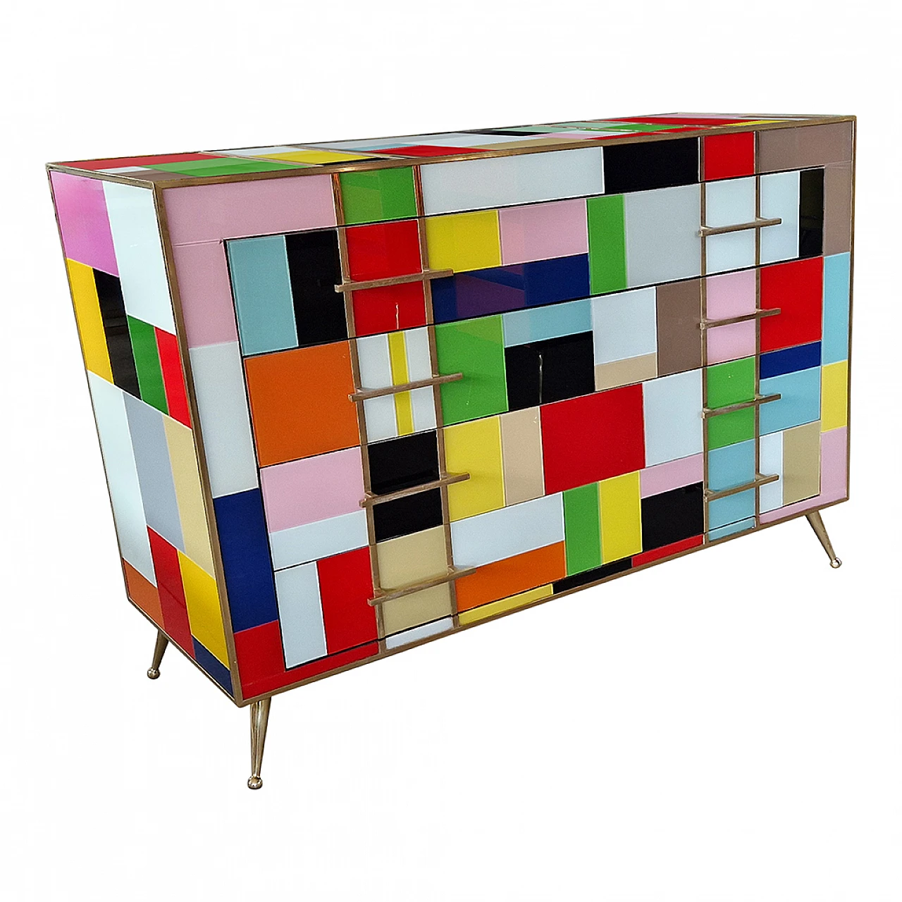 Four-drawer multi-coloured glass dresser, 1980s 5