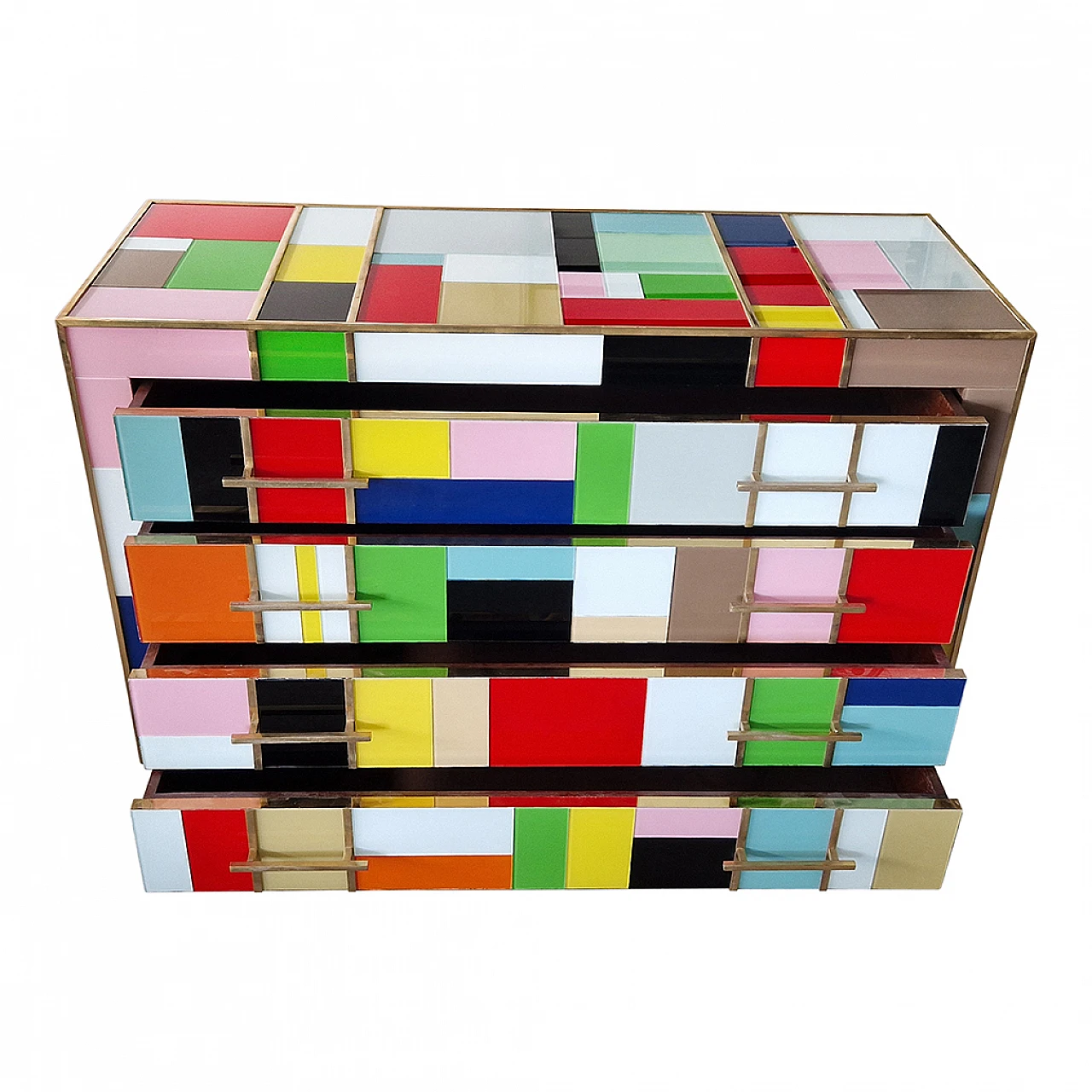 Four-drawer multi-coloured glass dresser, 1980s 8