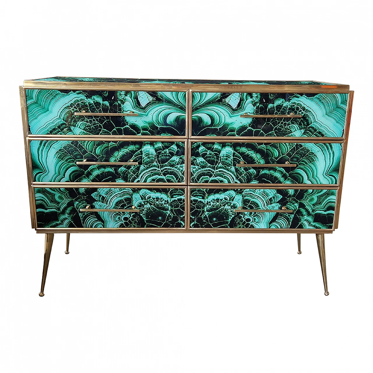 Malachite-coloured wooden and glass dresser, 1980s 2