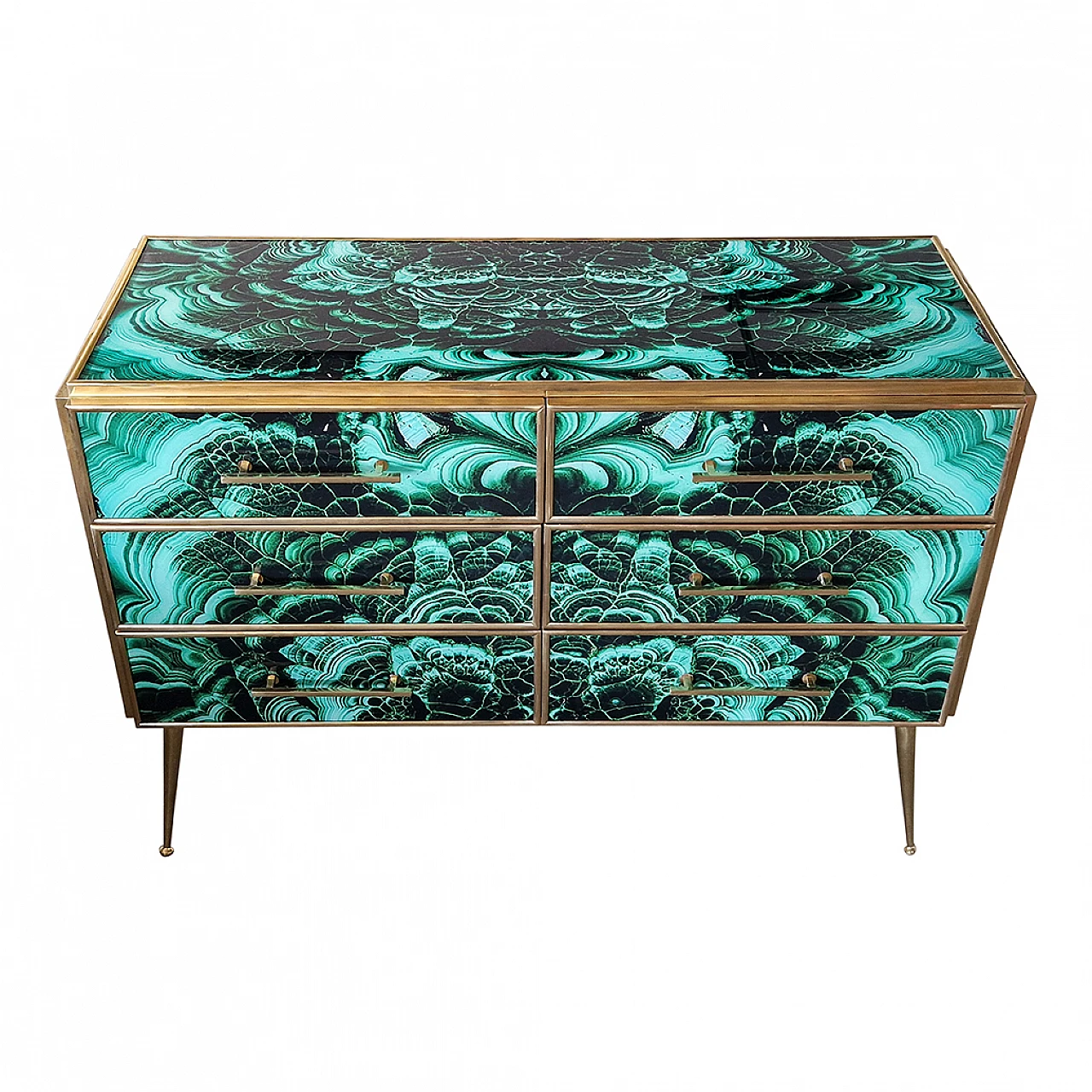 Malachite-coloured wooden and glass dresser, 1980s 4