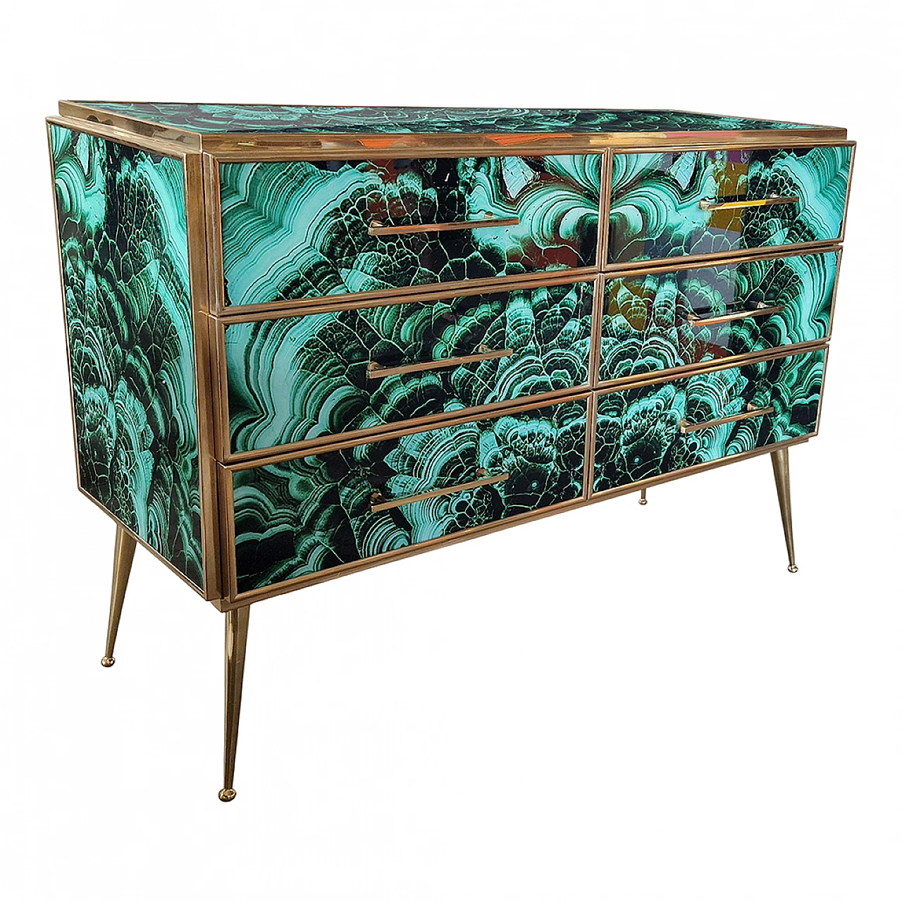 Malachite-coloured wooden and glass dresser, 1980s 6