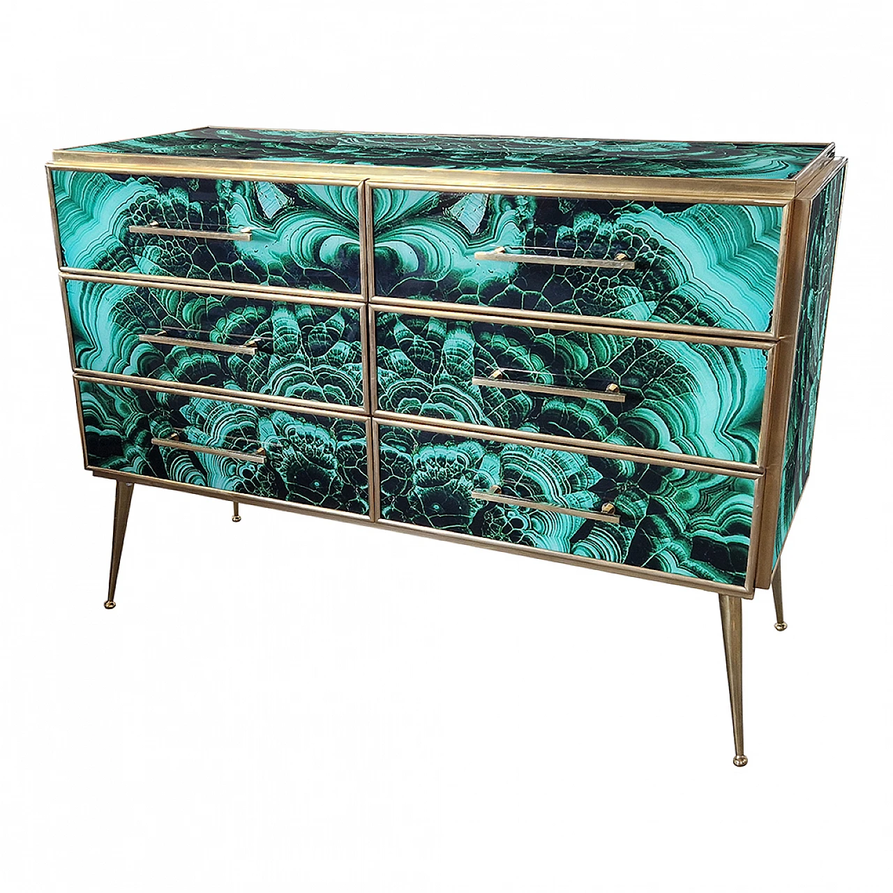 Malachite-coloured wooden and glass dresser, 1980s 7