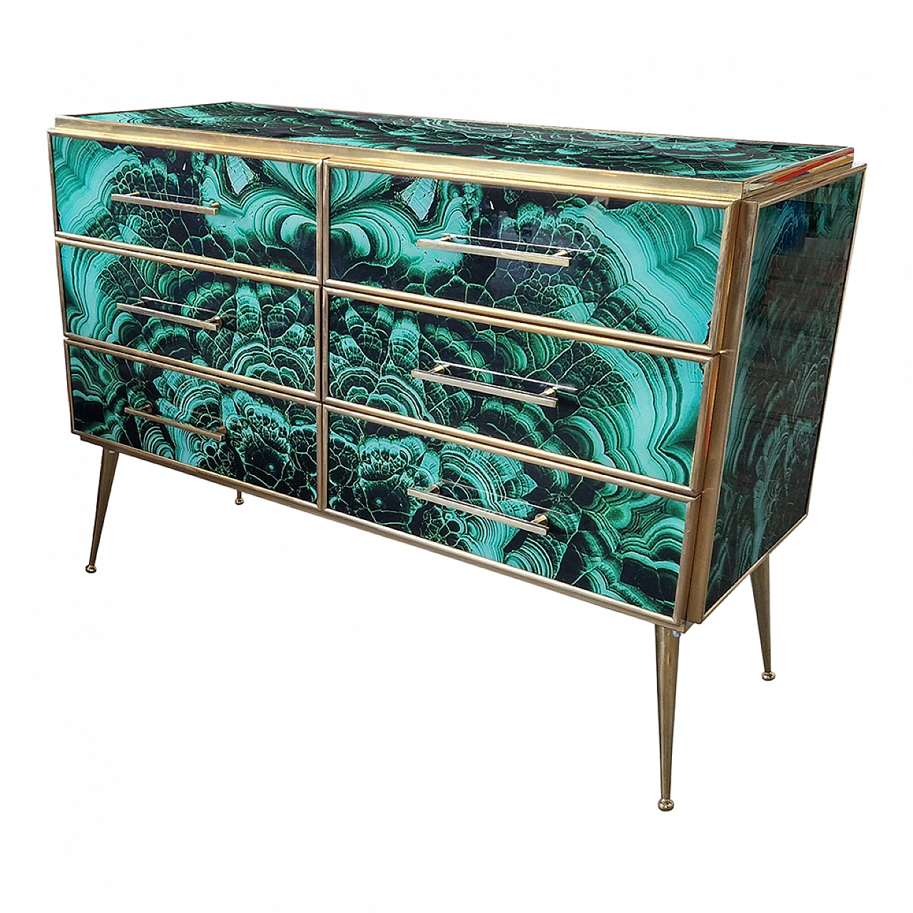 Malachite-coloured wooden and glass dresser, 1980s 8