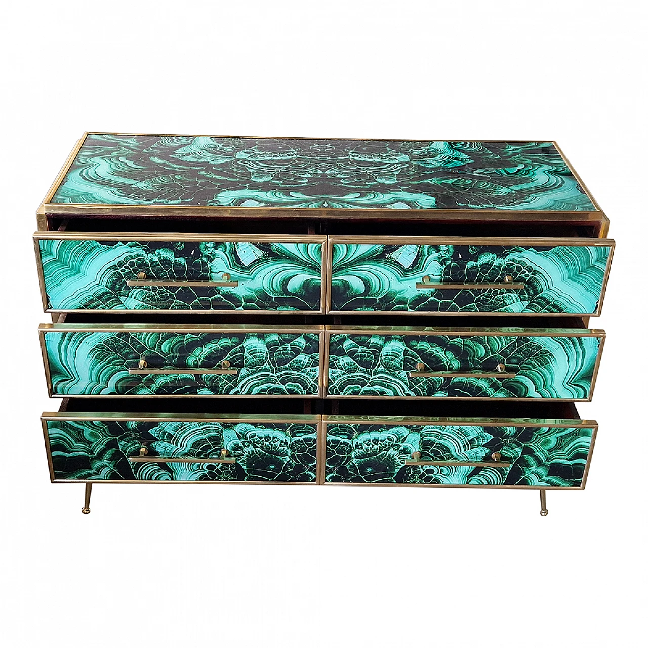 Malachite-coloured wooden and glass dresser, 1980s 9