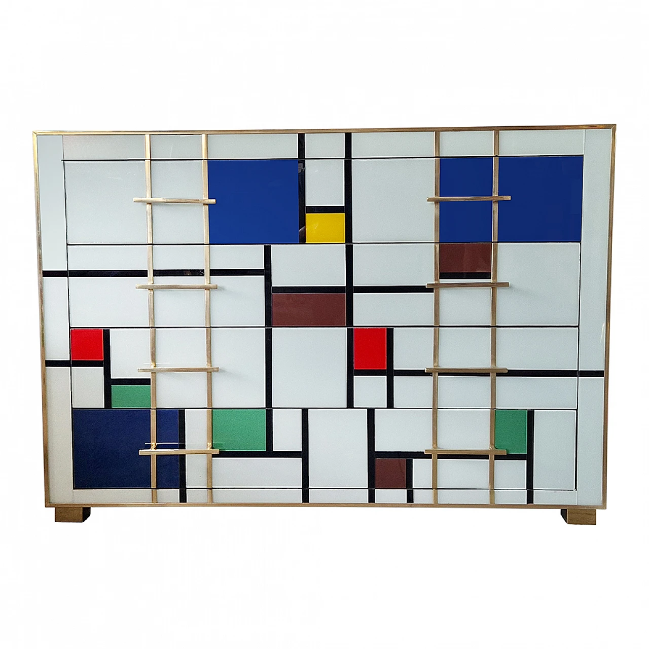 Four-drawer Murano glass dresser in Mondrian style, 1980s 1