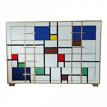 Four-drawer Murano glass dresser in Mondrian style, 1980s