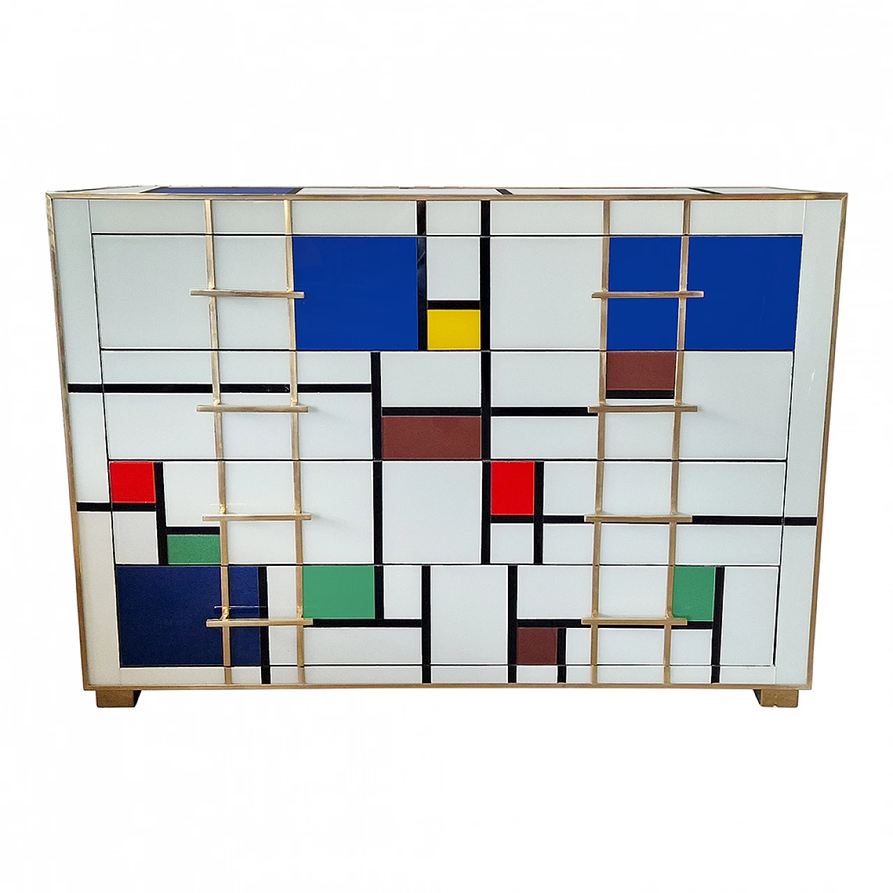 Four-drawer Murano glass dresser in Mondrian style, 1980s 3