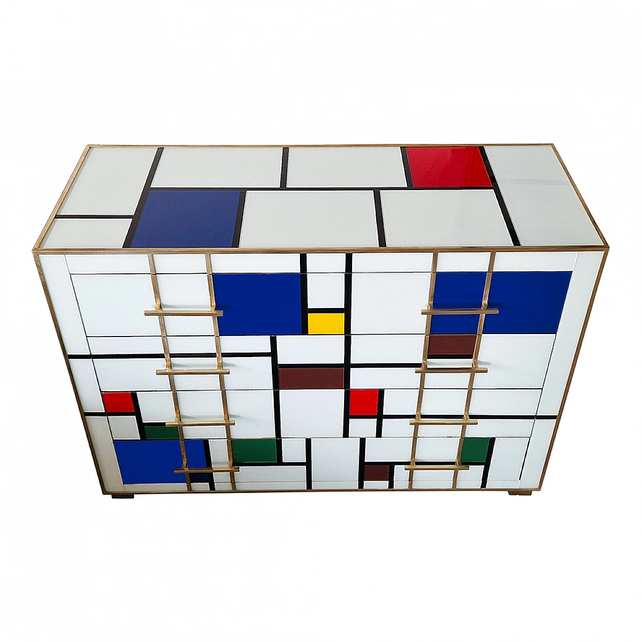 Four-drawer Murano glass dresser in Mondrian style, 1980s 4