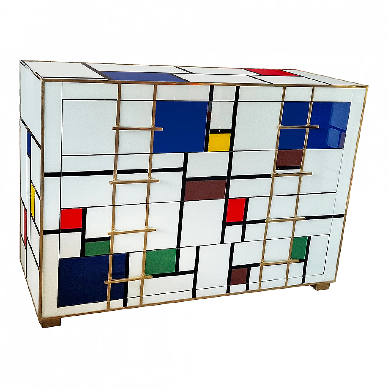 Four-drawer Murano glass dresser in Mondrian style, 1980s 5