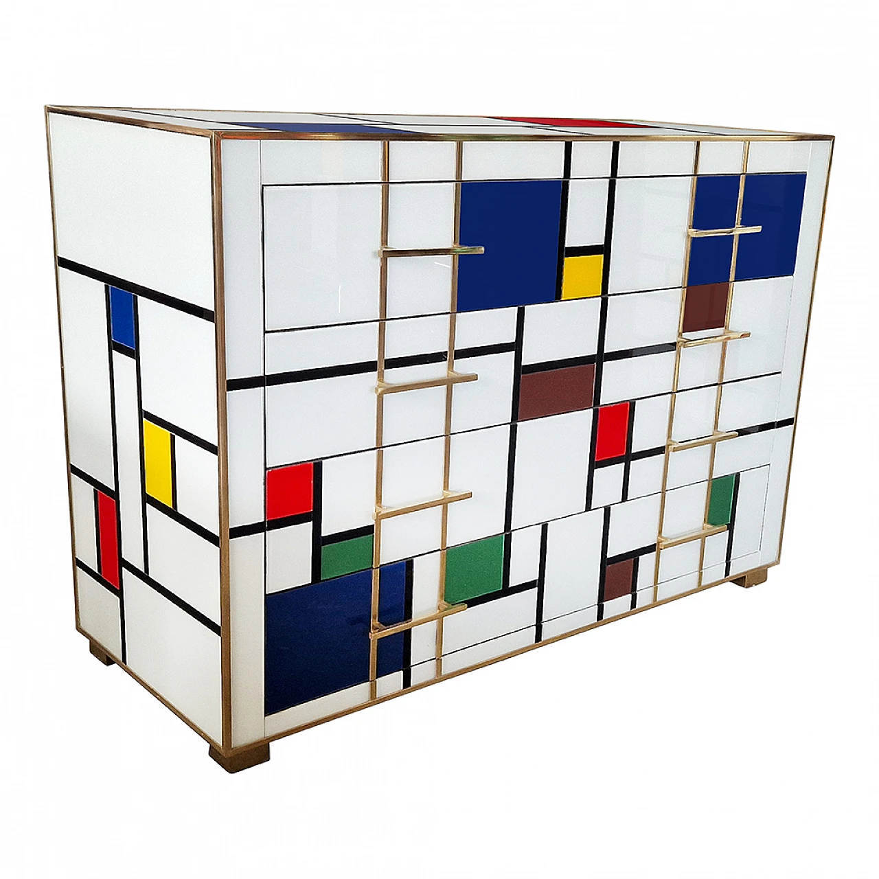 Four-drawer Murano glass dresser in Mondrian style, 1980s 6