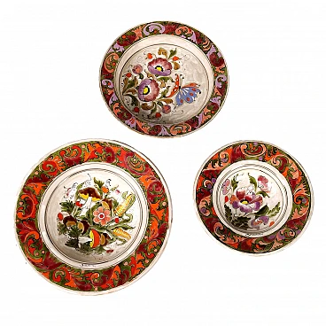 3 Ciotole in ceramica con fiori e frutta di Schiavon, anni '50