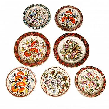 7 Piatti in ceramica con frutta e fiori di Schiavon, anni '50