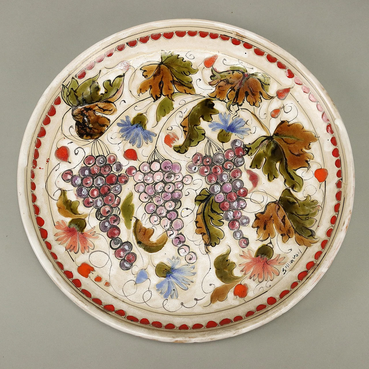 7 Piatti in ceramica con frutta e fiori di Schiavon, anni '50 4