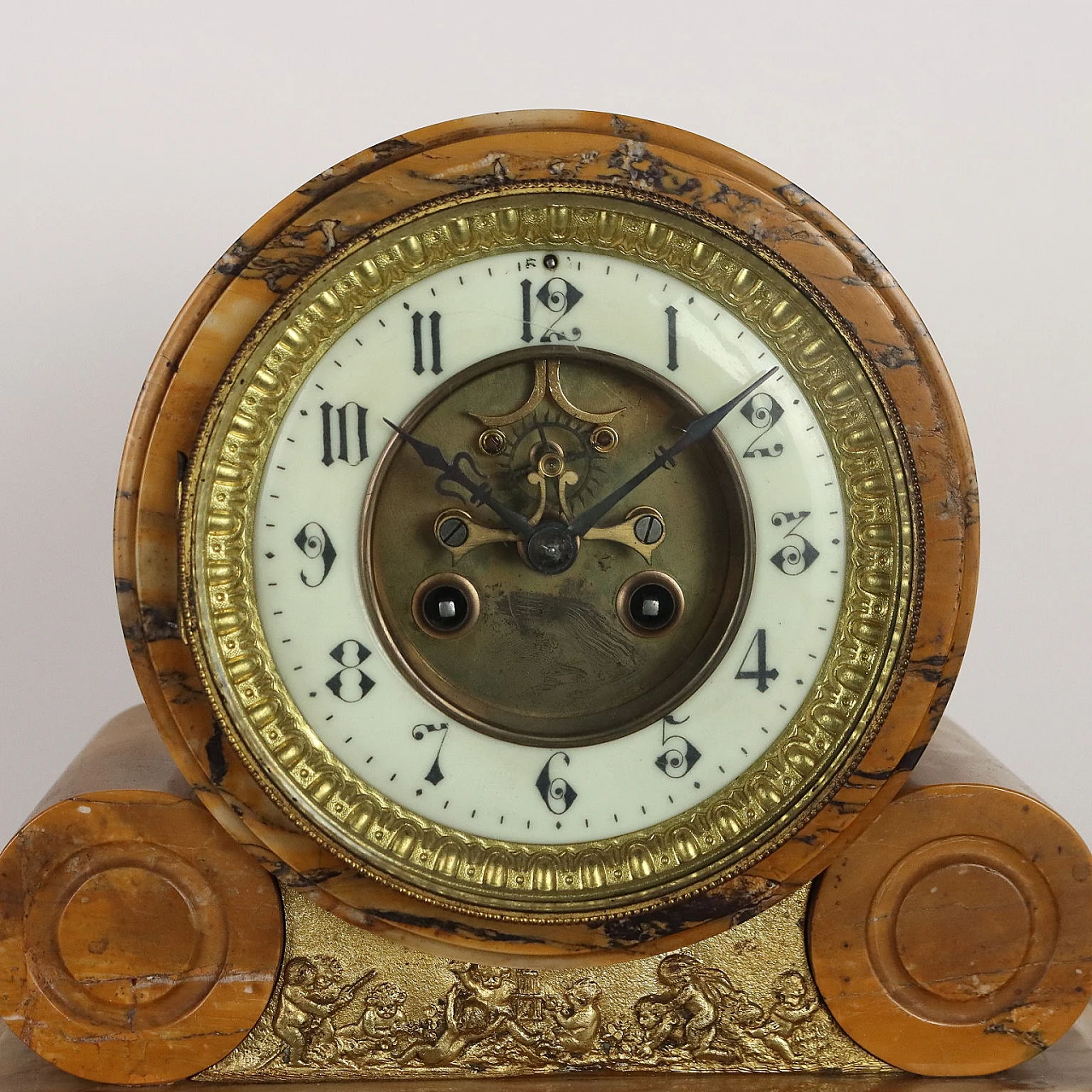 Triptych with clock & risers in yellow marble & bronze, 19th century 3