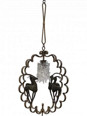 Wrought and forged iron lantern with gilded edges, 1920s